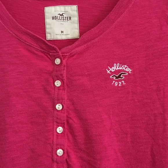 Hollister Hot Pink Short Sleeve Top Buttons Logo M - Picture 3 of 7